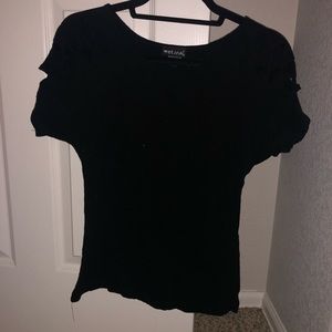 Black top with burnout design on shoulders & front